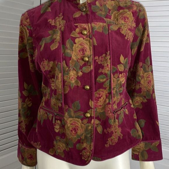 Liz Claiborne Wine Floral Corduroy Button Down Jacket Petite Large - Picture 12 of 14
